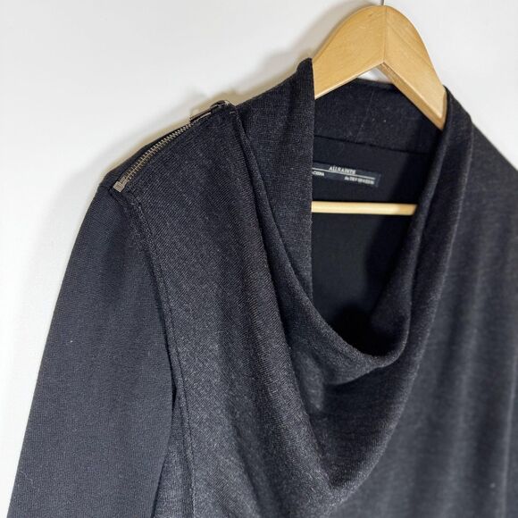 AllSaints Drina Cardigan Womens Size 4 Black Asymmetrical Zipper Drape Sweater - Picture 3 of 13